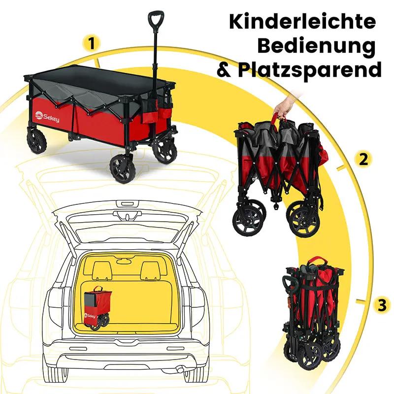 Sekey 120L /135 Faltbarer Bollerwagenmit Bremsen Handwagen Geländereifen Sekey