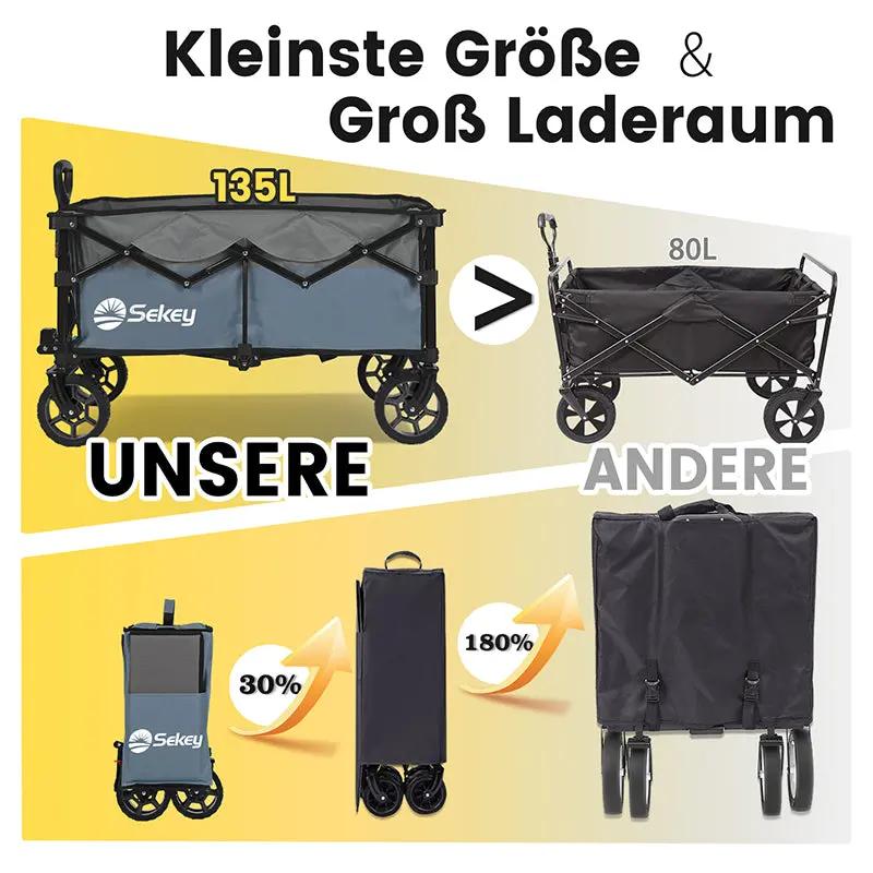 Sekey 120L /135 Faltbarer Bollerwagenmit Bremsen Handwagen Geländereifen Sekey