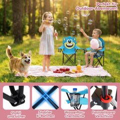 Sunula Kinder Klappstuhl Outdoor – Campingstuhl mit Bär-Motiv Blau & Getränkehalter, leicht & faltbar für Garten, Picknick & Camping