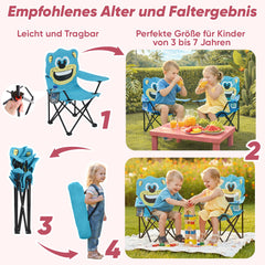 Sunula Kinder Klappstuhl Outdoor – Campingstuhl mit Bär-Motiv Blau & Getränkehalter, leicht & faltbar für Garten, Picknick & Camping