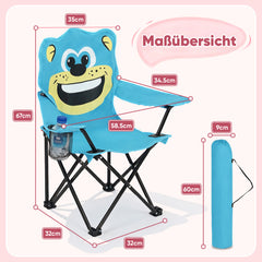 Sunula Kinder Klappstuhl Outdoor – Campingstuhl mit Bär-Motiv Blau & Getränkehalter, leicht & faltbar für Garten, Picknick & Camping