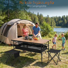 Sekey Klappbarer Campingtisch 120x60 cm – Ultraleichter Aluminium Gartentisch in Holzoptik, Faltbar & Rollbar, Wetterfest Balkontisch mit Ablagenetz & Tragetasche