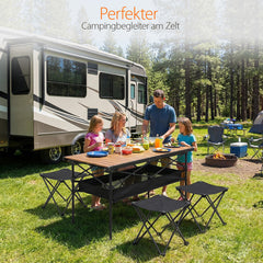 Sekey Klappbarer Campingtisch 120x60 cm – Ultraleichter Aluminium Gartentisch in Holzoptik, Faltbar & Rollbar, Wetterfest Balkontisch mit Ablagenetz & Tragetasche