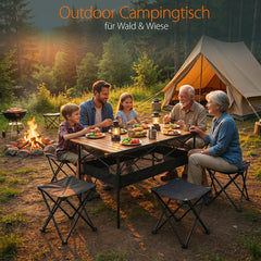 Sekey Klappbarer Campingtisch 120x60 cm – Ultraleichter Aluminium Gartentisch in Holzoptik, Faltbar & Rollbar, Wetterfest Balkontisch mit Ablagenetz & Tragetasche