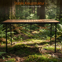 Sekey Klappbarer Campingtisch 120x60 cm – Ultraleichter Aluminium Gartentisch in Holzoptik, Faltbar & Rollbar, Wetterfest Balkontisch mit Ablagenetz & Tragetasche