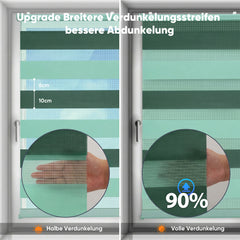 Sekey Doppelrollo Duo Rollo Klemmfix ohne Bohren – Grünes Zebra Rollo mit extra breiten Stoffbahnen (Naturgrün & Dunkelgrün)