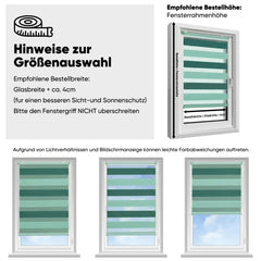 Sekey Doppelrollo Duo Rollo Klemmfix ohne Bohren – Grünes Zebra Rollo mit extra breiten Stoffbahnen (Naturgrün & Dunkelgrün)