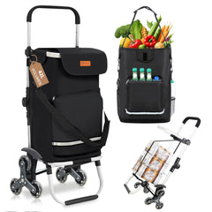 Sekey XXL Einkaufstrolley Treppensteiger 3-Rad Faltbarer Aluminium 3-in-1 Einkaufswagen mit Höhenverstellbarem Griff, Kühlfach & Getränkefach Ideal für Camping & Einkäufe