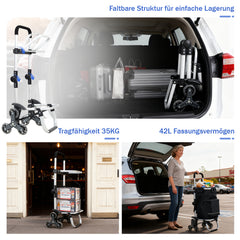 Sekey XXL Einkaufstrolley Treppensteiger 3-Rad Faltbarer Aluminium 3-in-1 Einkaufswagen mit Höhenverstellbarem Griff, Kühlfach & Getränkefach Ideal für Camping & Einkäufe