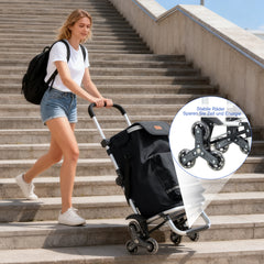 Sekey XXL Einkaufstrolley Treppensteiger 3-Rad Faltbarer Aluminium 3-in-1 Einkaufswagen mit Höhenverstellbarem Griff, Kühlfach & Getränkefach Ideal für Camping & Einkäufe