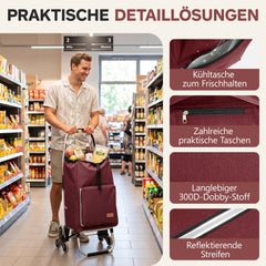 Sekey Einkaufstrolley 3-in-1 klappbar – 50L Einkaufswagen mit Kühlfach, Treppensteiger-Rädern & Sackkarren-Funktion, Aluminium