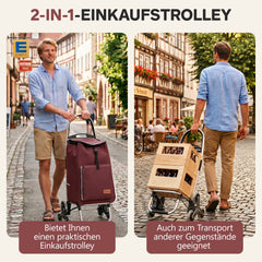 Sekey Einkaufstrolley 3-in-1 klappbar – 50L Einkaufswagen mit Kühlfach, Treppensteiger-Rädern & Sackkarren-Funktion, Aluminium