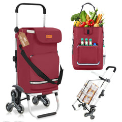 Sekey XXL Einkaufstrolley Treppensteiger 3-Rad Faltbarer Aluminium 3-in-1 Einkaufswagen mit Höhenverstellbarem Griff, Kühlfach & Getränkefach Ideal für Camping & Einkäufe