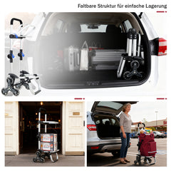 Sekey XXL Einkaufstrolley Treppensteiger 3-Rad Faltbarer Aluminium 3-in-1 Einkaufswagen mit Höhenverstellbarem Griff, Kühlfach & Getränkefach Ideal für Camping & Einkäufe