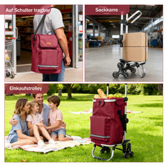Sekey XXL Einkaufstrolley Treppensteiger 3-Rad Faltbarer Aluminium 3-in-1 Einkaufswagen mit Höhenverstellbarem Griff, Kühlfach & Getränkefach Ideal für Camping & Einkäufe