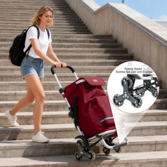 Sekey XXL Einkaufstrolley Treppensteiger 3-Rad Faltbarer Aluminium 3-in-1 Einkaufswagen mit Höhenverstellbarem Griff, Kühlfach & Getränkefach Ideal für Camping & Einkäufe