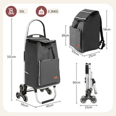 Sekey Einkaufstrolley klappbar 3-in-1 – Einkaufstrolley, Sackkarre & Rucksack mit Treppensteiger-Rädern, leichter Aluminiumrahmen, faltbar & stabil für Einkauf, Reisen und Senioren