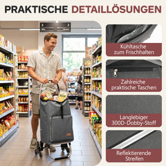 Sekey Einkaufstrolley klappbar 3-in-1 – Einkaufstrolley, Sackkarre & Rucksack mit Treppensteiger-Rädern, leichter Aluminiumrahmen, faltbar & stabil für Einkauf, Reisen und Senioren