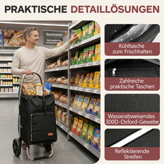 Sekey Einkaufstrolley 3-in-1 klappbar – 50L Einkaufswagen mit Kühlfach, großen Rädern & Sackkarren-Funktion, leichtes Aluminium