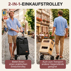 Sekey Einkaufstrolley 3-in-1 klappbar – 50L Einkaufswagen mit Kühlfach, großen Rädern & Sackkarren-Funktion, leichtes Aluminium