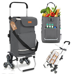 Sekey XXL Einkaufstrolley Treppensteiger 3-Rad Faltbarer Aluminium 3-in-1 Einkaufswagen mit Höhenverstellbarem Griff, Kühlfach & Getränkefach Ideal für Camping & Einkäufe