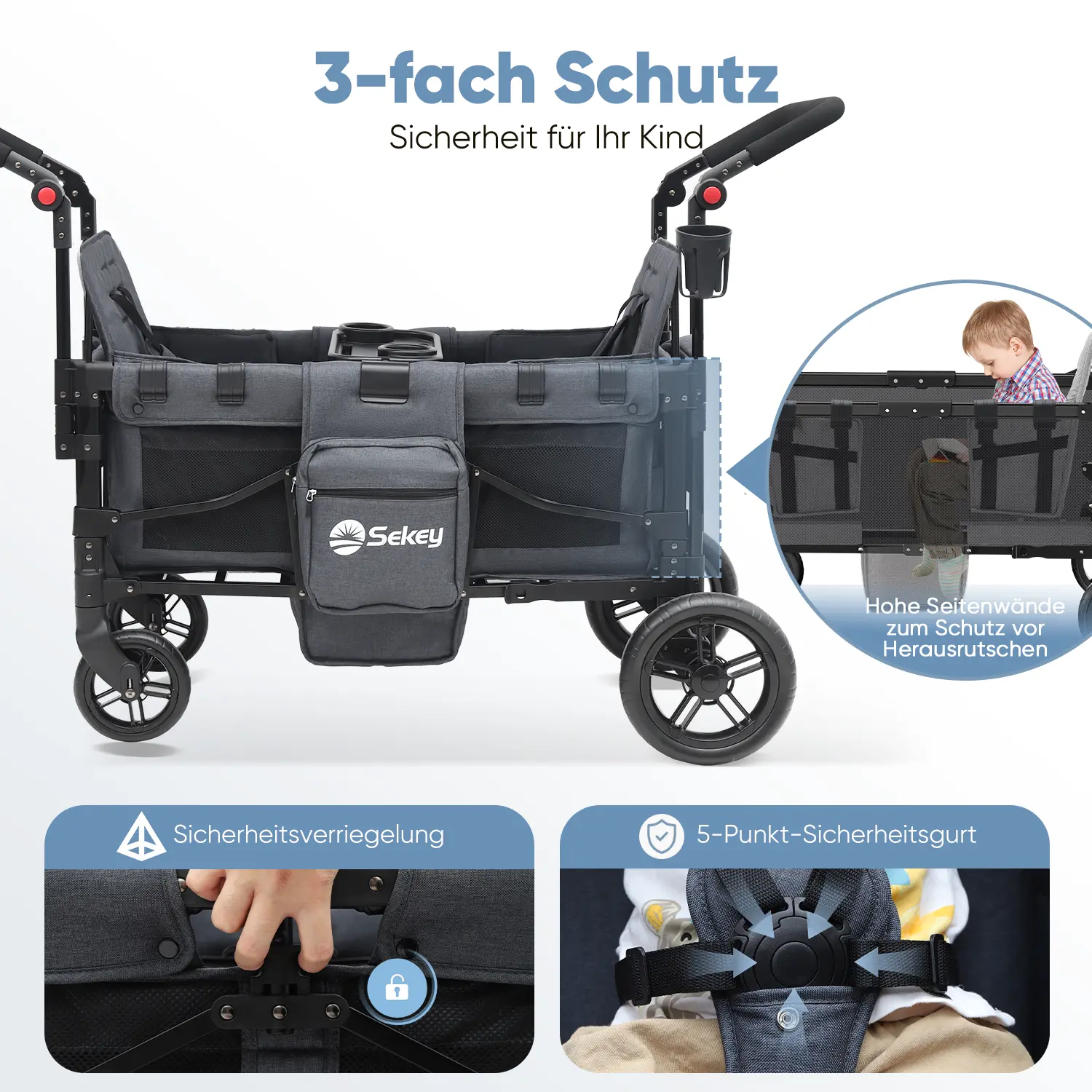 Sekey 80KG Faltbarer Kinderwagen für 2 Kinder zum Sitzen, 6060 Sekey