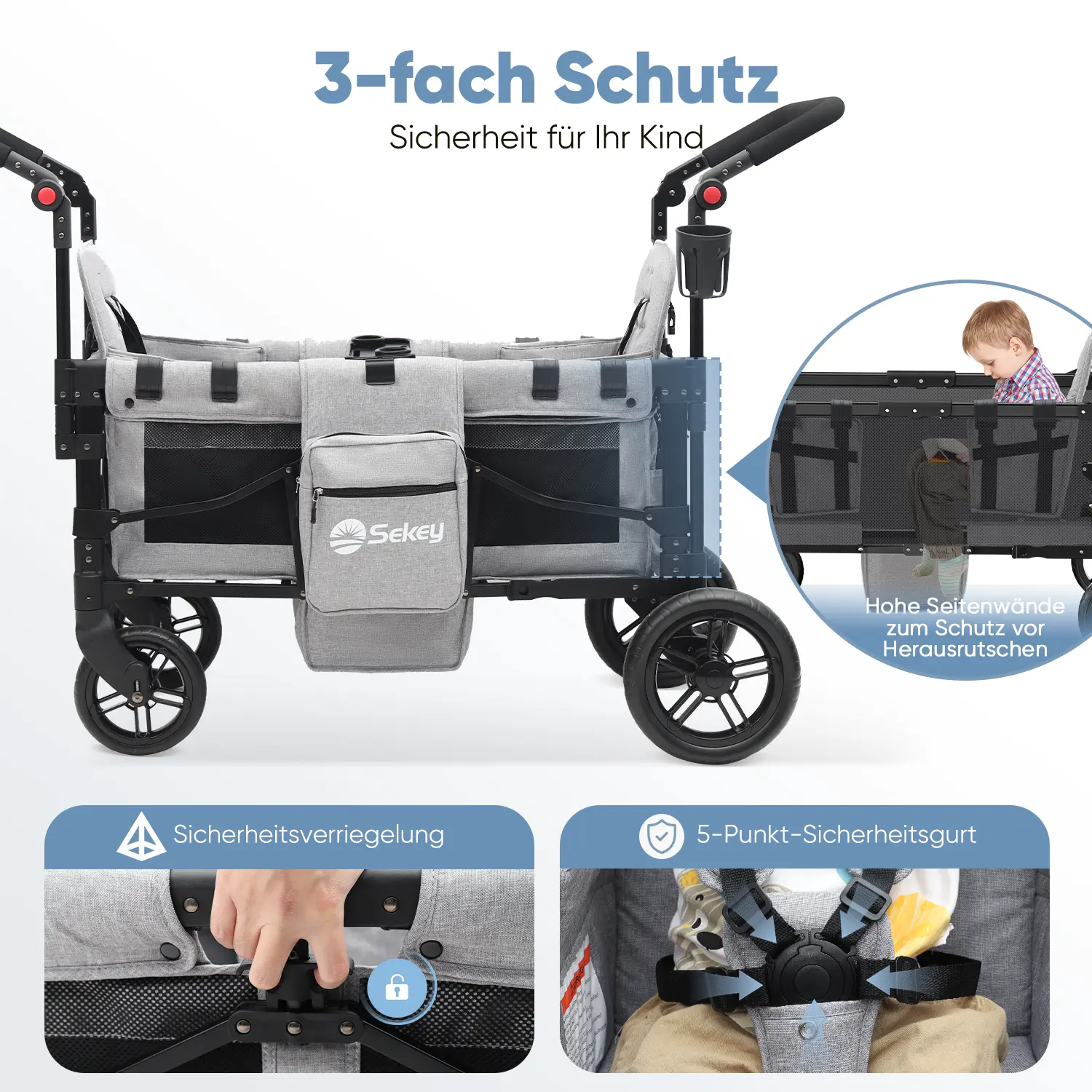 Sekey 80KG Faltbarer Kinderwagen für 2 Kinder zum Sitzen, 6060 Sekey