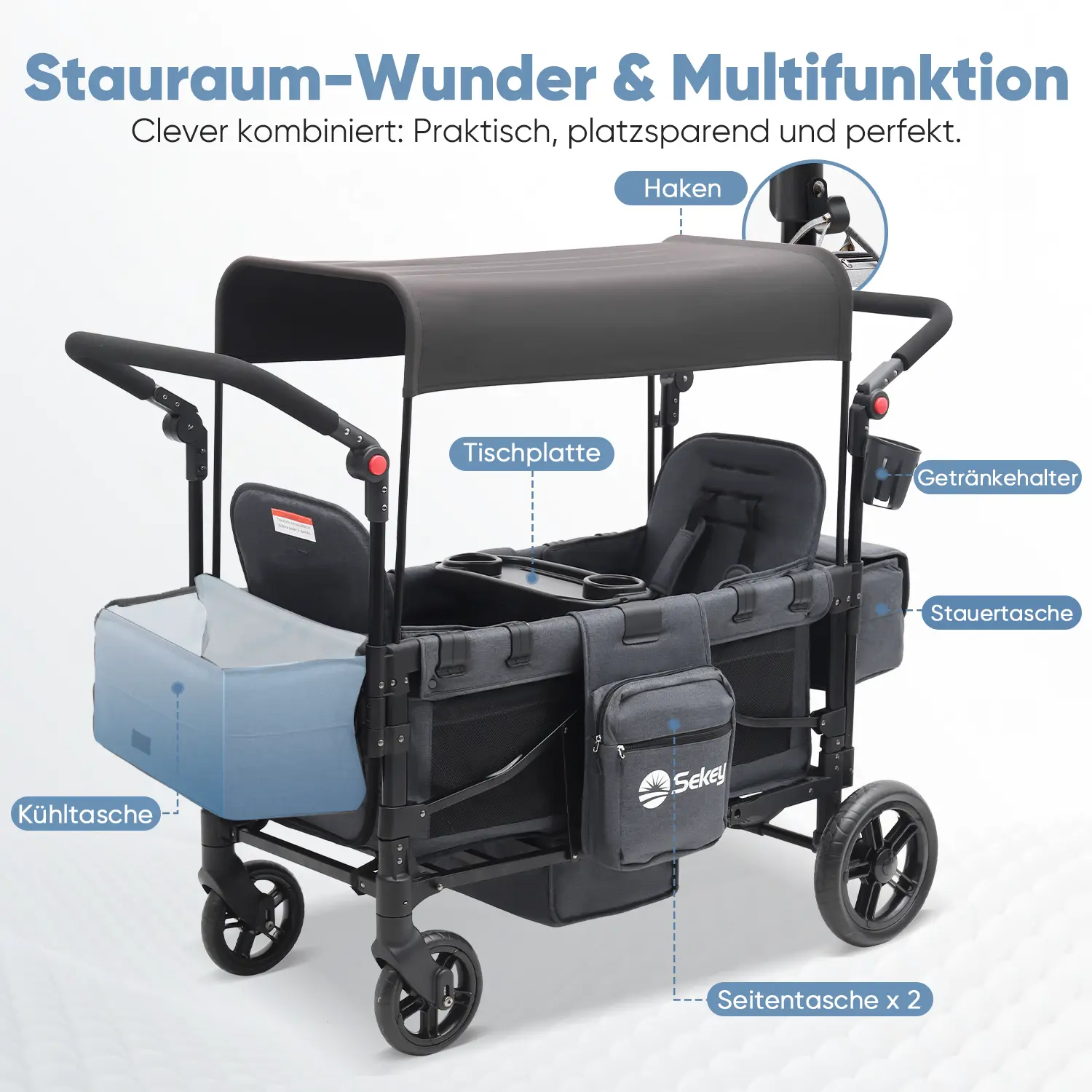 Sekey 80KG Faltbarer Kinderwagen für 2 Kinder zum Sitzen, 6060 Sekey