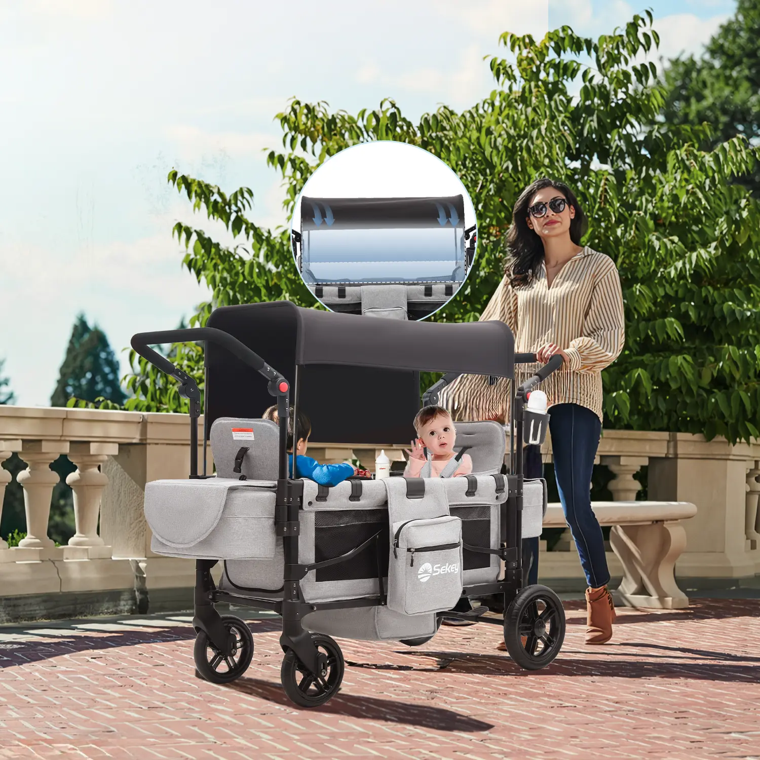 Sekey 80KG Faltbarer Kinderwagen für 2 Kinder zum Sitzen, 6060 Sekey