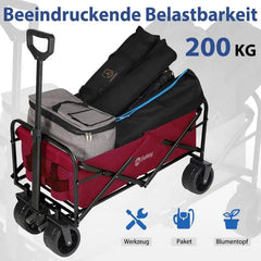 Sekey 94L / 200KG Faltbarer Bollerwagen, mit Bremsen und Extra Breiten Rädern Sekey