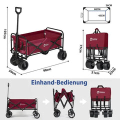 Sekey 94L / 200KG Faltbarer Bollerwagen, mit Bremsen und Extra Breiten Rädern Sekey