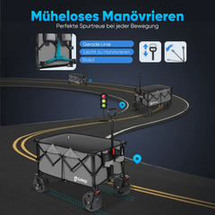 Sekey 200L / 150KG Faltbarer Bollerwagen, Patentiert Zusammenfaltbar aus Vier Richtungen, mit Bremsen Rädern Sekey