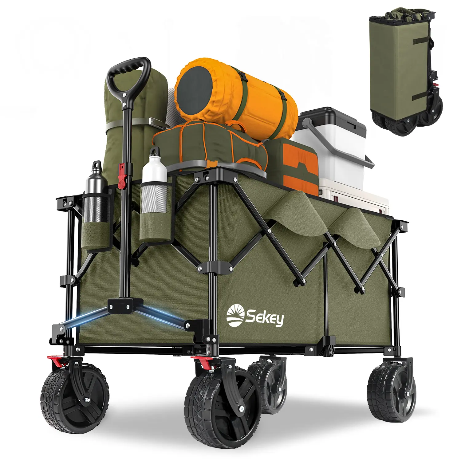 Sekey 200L / 150KG Faltbarer Bollerwagen, Patentiert Zusammenfaltbar aus Vier Richtungen, mit Bremsen Rädern Sekey