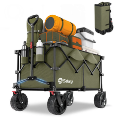 Sekey 200L / 150KG Faltbarer Bollerwagen, Patentiert Zusammenfaltbar aus Vier Richtungen, mit Bremsen Rädern Sekey