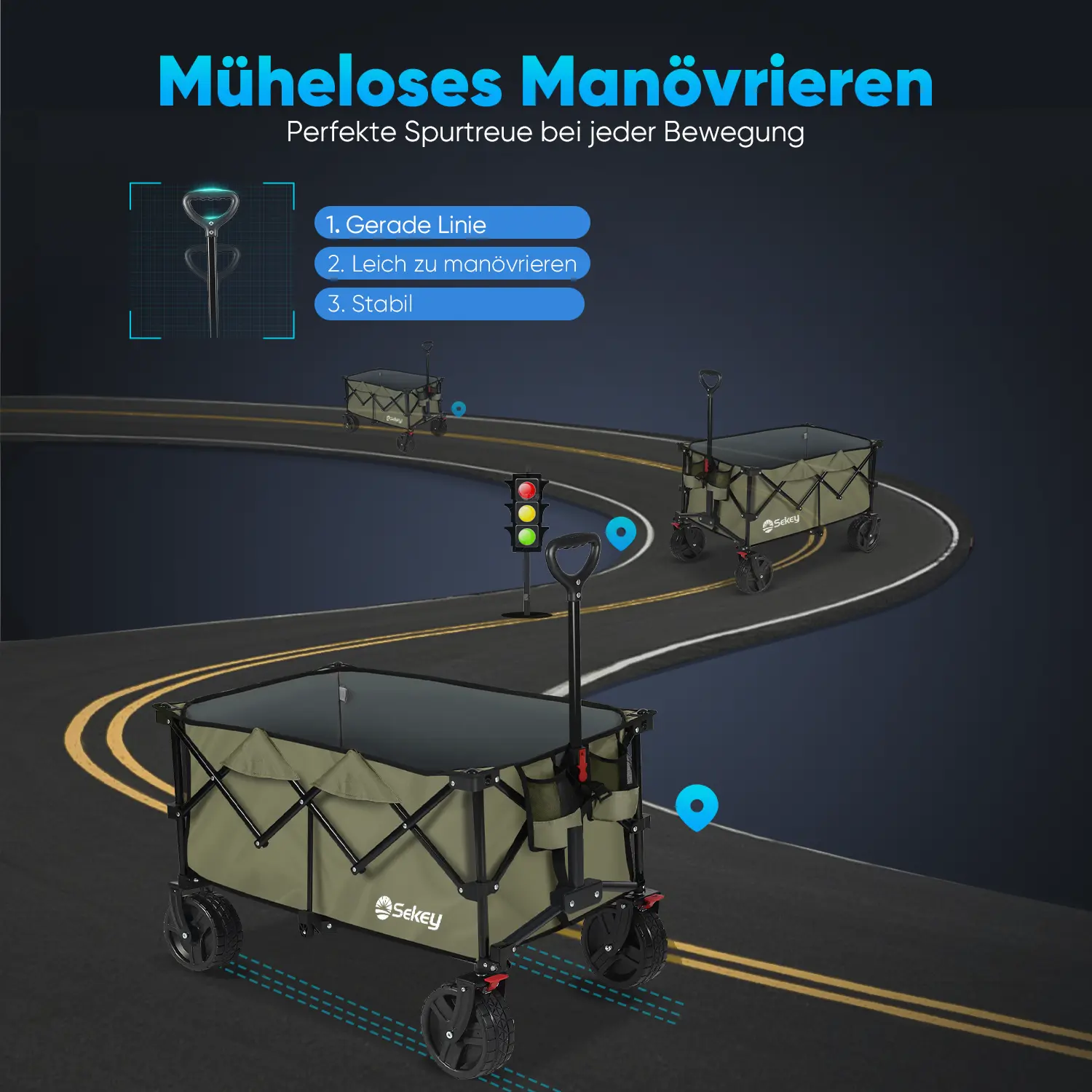 Sekey 200L / 150KG Faltbarer Bollerwagen, Patentiert Zusammenfaltbar aus Vier Richtungen, mit Bremsen Rädern Sekey