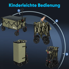 Sekey 200L / 150KG Faltbarer Bollerwagen, Patentiert Zusammenfaltbar aus Vier Richtungen, mit Bremsen Rädern Sekey