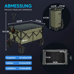 Sekey 200L / 150KG Faltbarer Bollerwagen, Patentiert Zusammenfaltbar aus Vier Richtungen, mit Bremsen Rädern Sekey