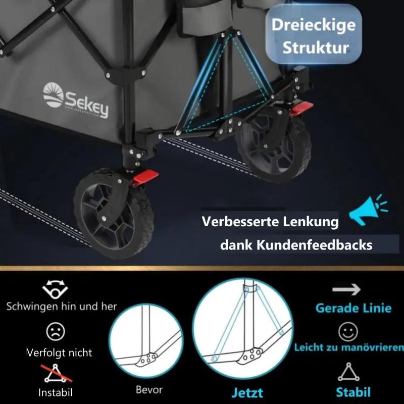 Sekey 200L / 150KG Faltbarer Bollerwagen, Patentiert Zusammenfaltbar aus Vier Richtungen, mit Bremsen Sekey