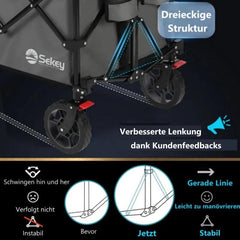 Sekey 200L / 150KG Faltbarer Bollerwagen, Patentiert Zusammenfaltbar aus Vier Richtungen, mit Bremsen Sekey