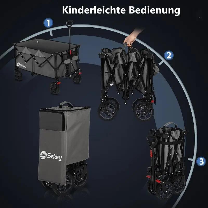 Sekey 200L / 150KG Faltbarer Bollerwagen, Patentiert Zusammenfaltbar aus Vier Richtungen, mit Bremsen Sekey