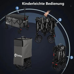 Sekey 200L / 150KG Faltbarer Bollerwagen, Patentiert Zusammenfaltbar aus Vier Richtungen, mit Bremsen Sekey