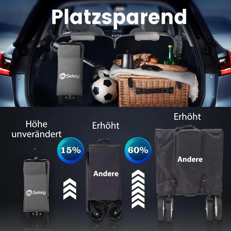 Sekey 200L / 150KG Faltbarer Bollerwagen, Patentiert Zusammenfaltbar aus Vier Richtungen, mit Bremsen Sekey