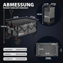 Sekey 200L / 150KG Faltbarer Bollerwagen, Patentiert Zusammenfaltbar aus Vier Richtungen, mit Bremsen Sekey