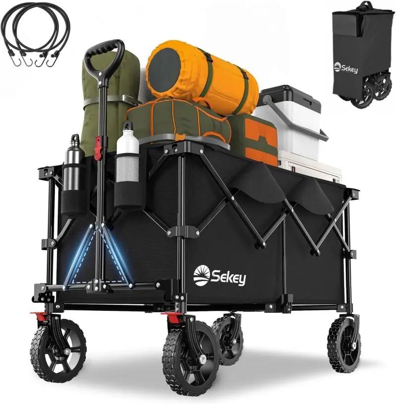 Sekey 200L / 150KG Faltbarer Bollerwagen, Patentiert Zusammenfaltbar aus Vier Richtungen, mit Bremsen Sekey