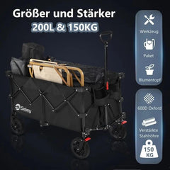 Sekey 200L / 150KG Faltbarer Bollerwagen, Patentiert Zusammenfaltbar aus Vier Richtungen, mit Bremsen Sekey