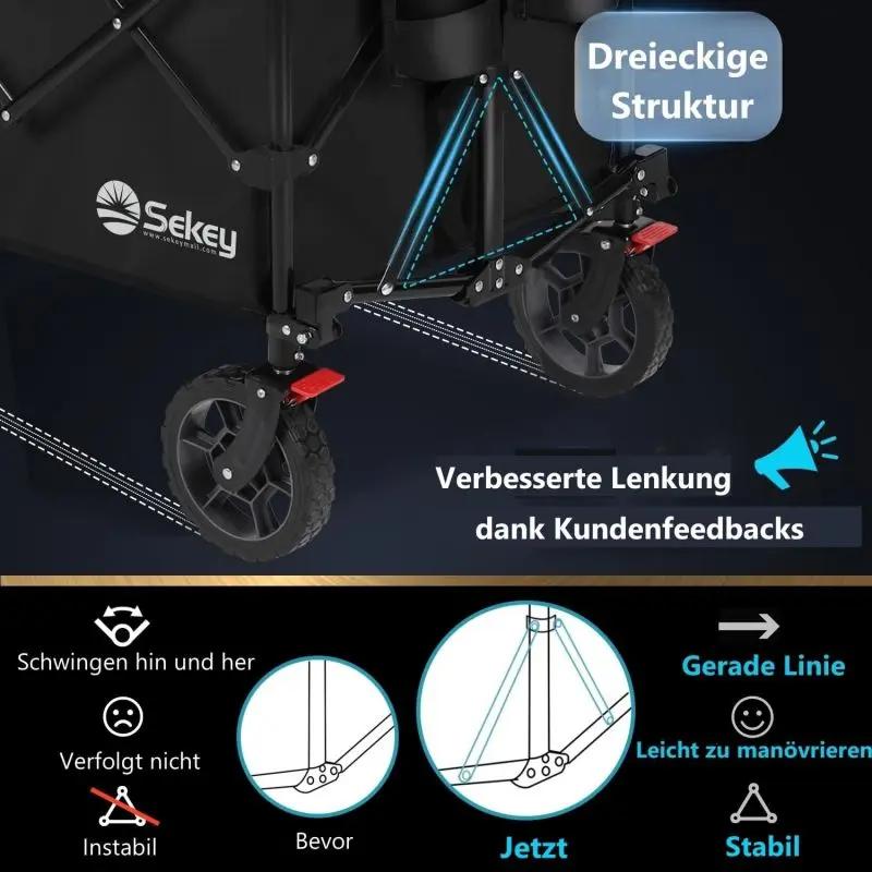 Sekey 200L / 150KG Faltbarer Bollerwagen, Patentiert Zusammenfaltbar aus Vier Richtungen, mit Bremsen Sekey