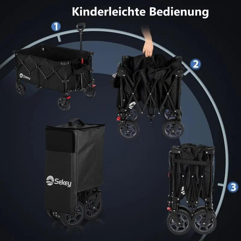 Sekey 200L / 150KG Faltbarer Bollerwagen, Patentiert Zusammenfaltbar aus Vier Richtungen, mit Bremsen Sekey