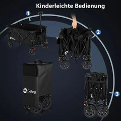 Sekey 200L / 150KG Faltbarer Bollerwagen, Patentiert Zusammenfaltbar aus Vier Richtungen, mit Bremsen Sekey