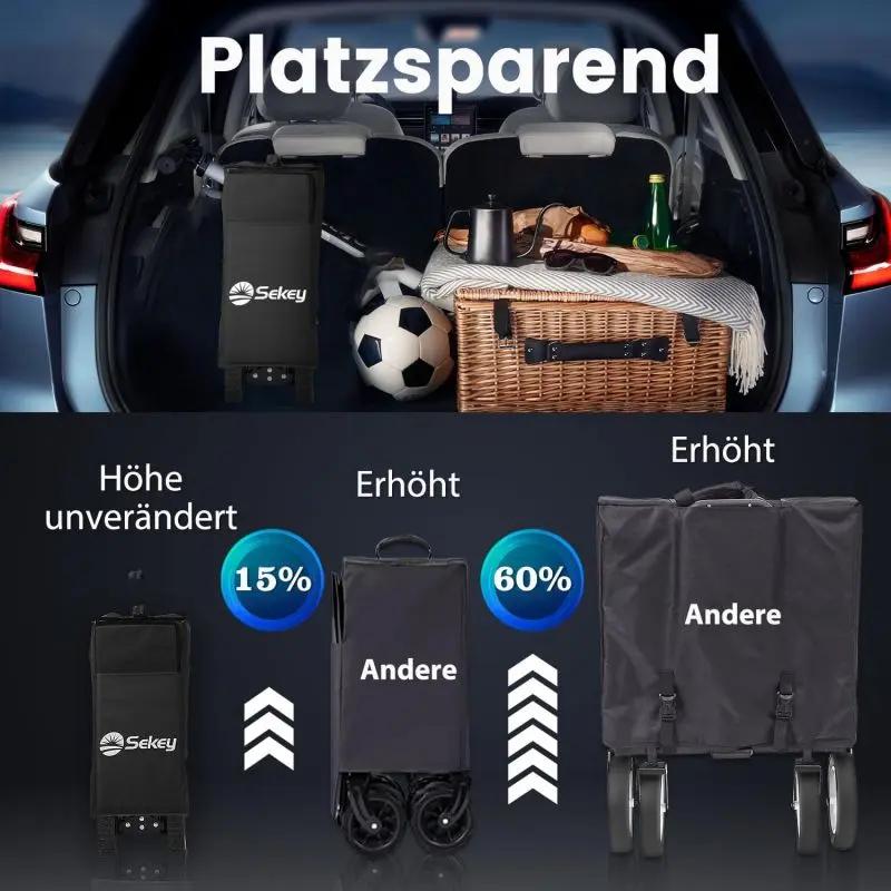 Sekey 200L / 150KG Faltbarer Bollerwagen, Patentiert Zusammenfaltbar aus Vier Richtungen, mit Bremsen Sekey