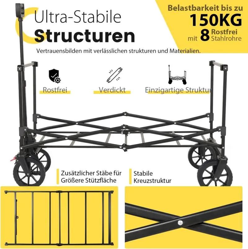 Sekey 160L / 100KG Faltbarer Bollerwagen, mit Praktischem Reißverschluss Sekey